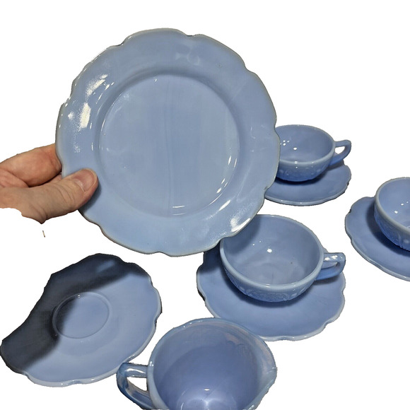 Delphite Blue Jeannette Child's Tea Set Cups Saucers Creamer Plates Lot 12 PCS - Picture 7 of 15